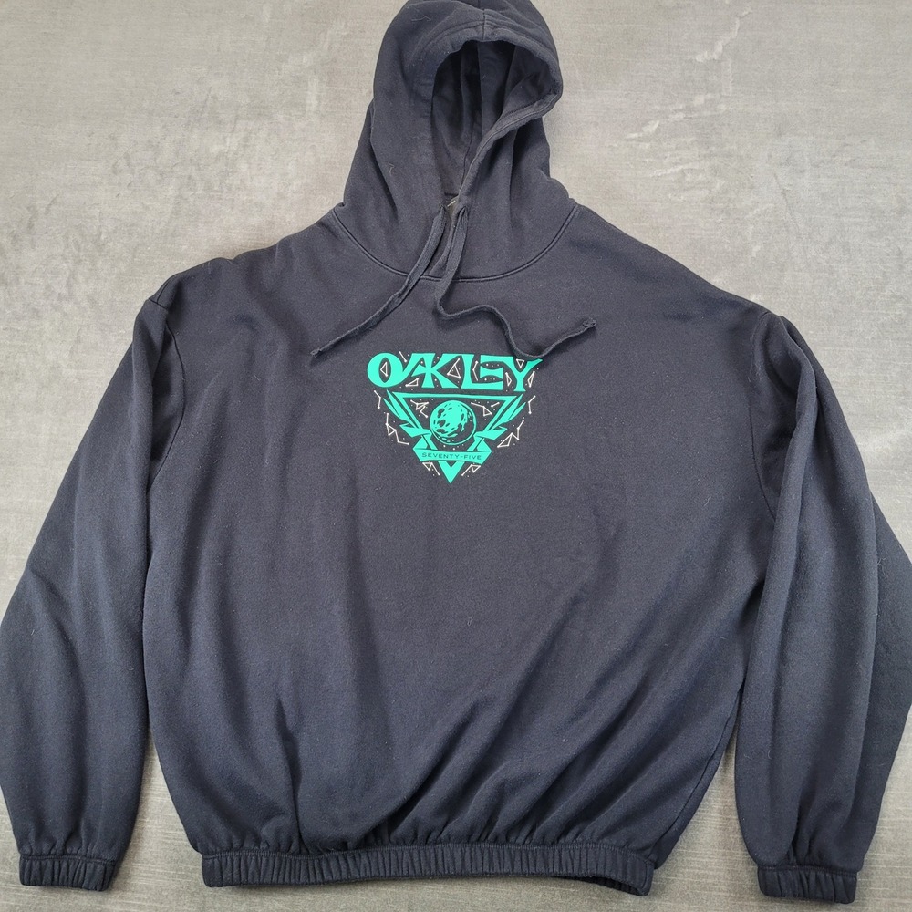 Oakley Seventy-Five Mens Black Teal Graphic Hoodie Regular Fit Medium